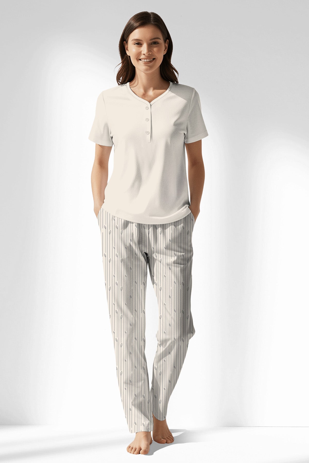 Woman Polyviscon Lina Drop Collar Pyjama Set - 11-0606 - Image 1