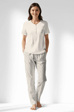Woman Polyviscon Lina Drop Collar Pyjama Set - 11-0606 - Image 1