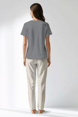 Woman Polyviscon Lina Drop Collar Pyjama Set - B-FUME - Image 3
