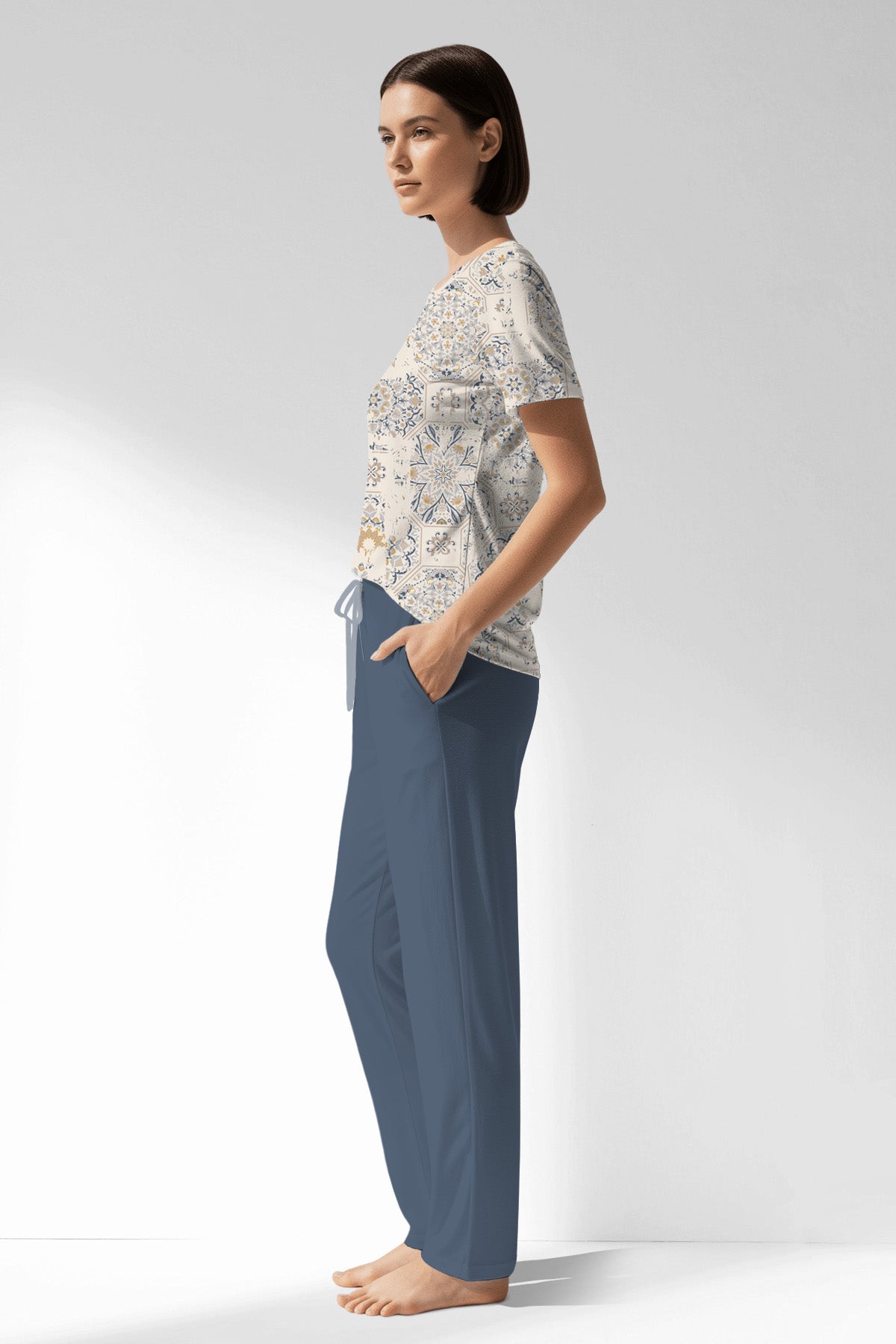 Woman Polyviscon Lina Pocket Detail Pyjama Set - B-ROTASYON - Image 2