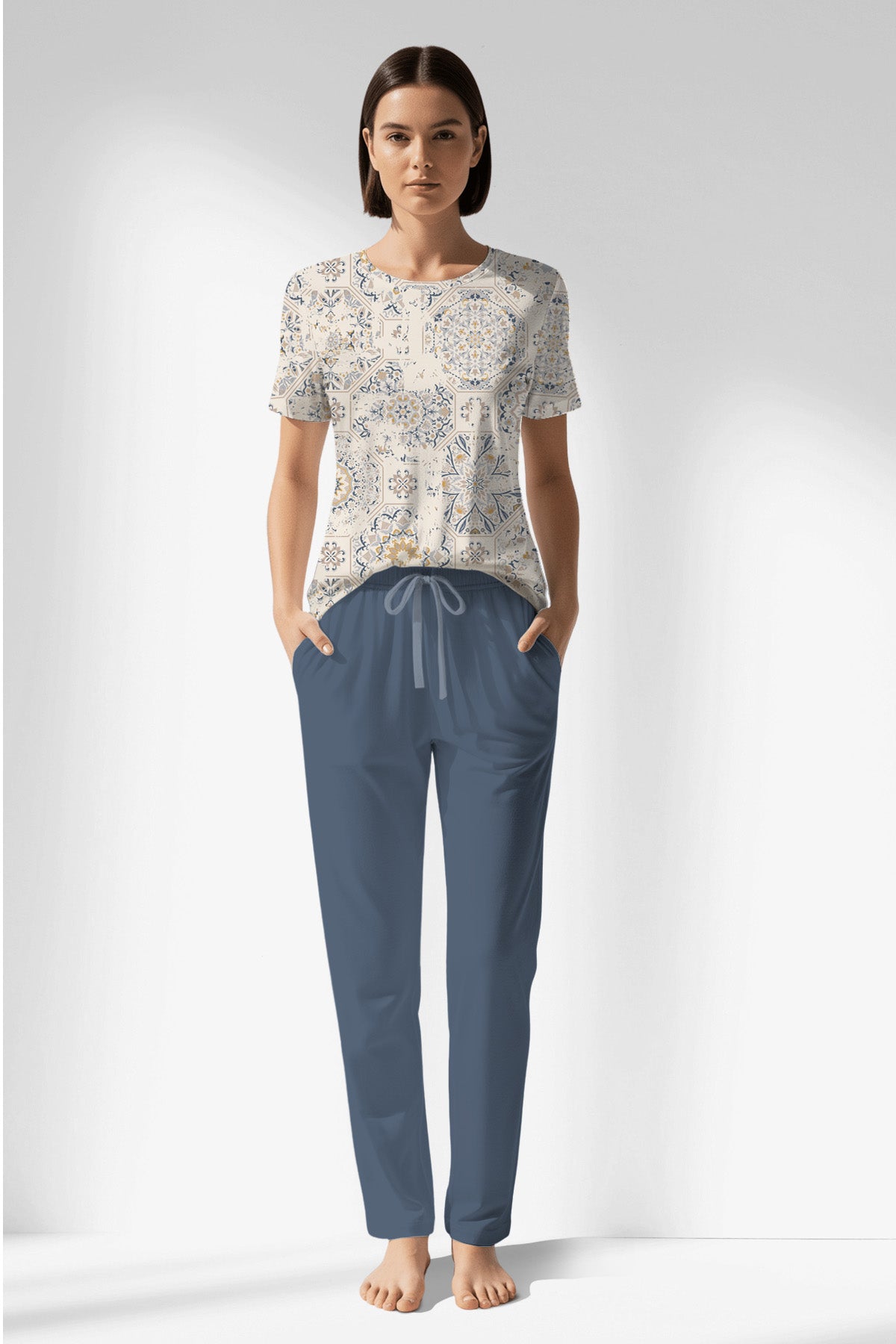 Woman Polyviscon Lina Pocket Detail Pyjama Set - B-ROTASYON - Image 1