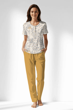 Woman Polyviscon Fresco Buttoned Collar Pyjama Set - ROTASYON - Image 1