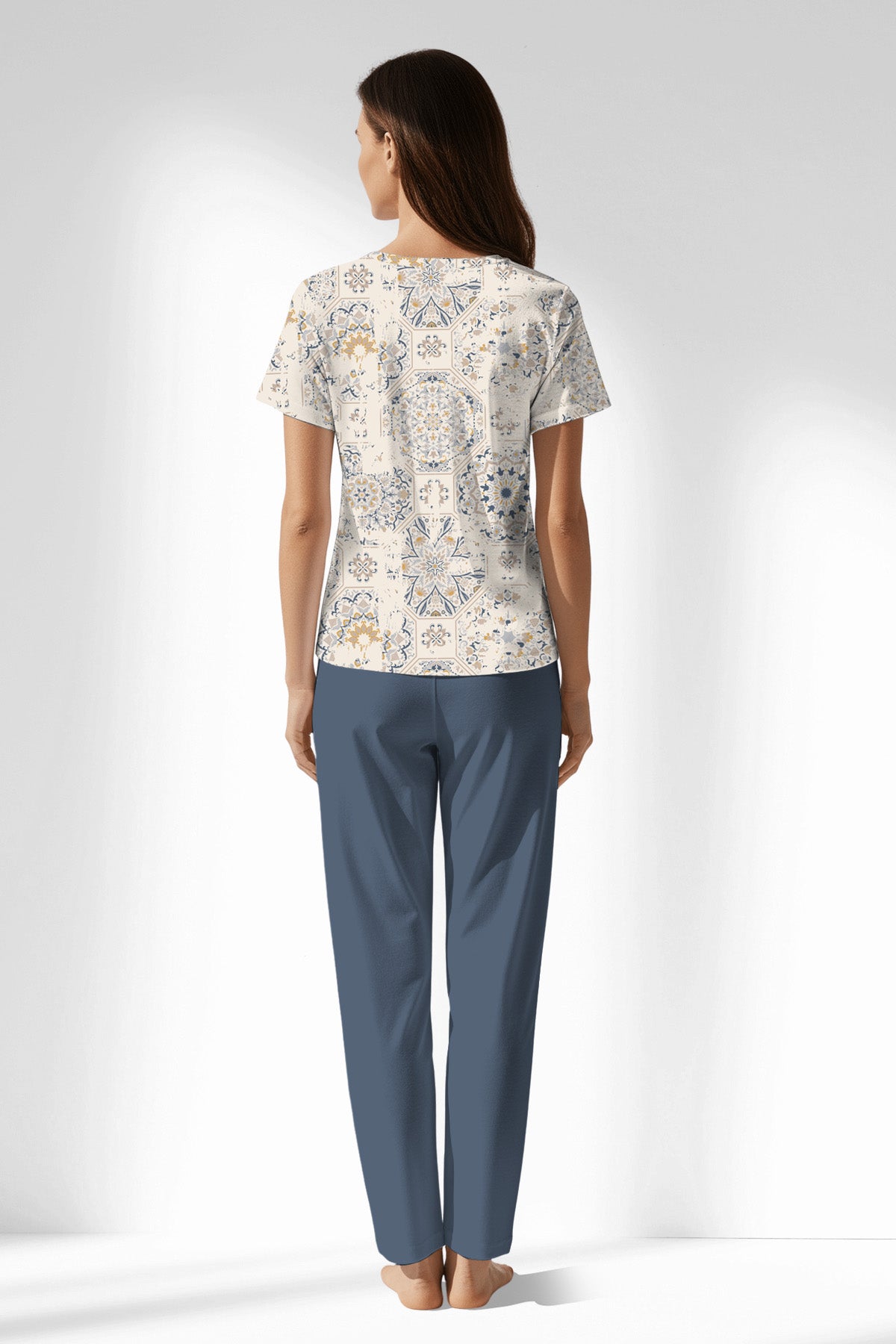 Woman Polyviscon Fresco Buttoned Collar Pyjama Set - B-ROTASYON - Image 3