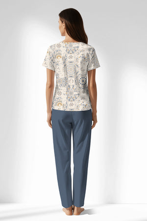 Woman Polyviscon Fresco Buttoned Collar Pyjama Set - B-ROTASYON - Image 3