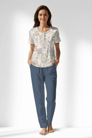 Woman Polyviscon Fresco Buttoned Collar Pyjama Set - B-ROTASYON - Image 1