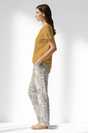 Woman Polyviscon Fresco Drop Collar Pyjama Set - HONEY GOLD - Image 2