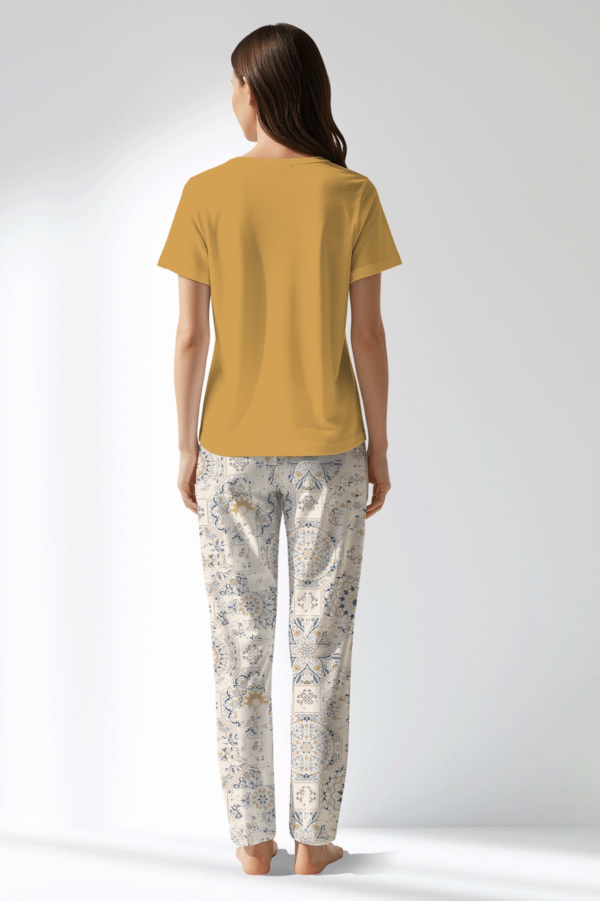 Woman Polyviscon Fresco Drop Collar Pyjama Set - HONEY GOLD - Image 3