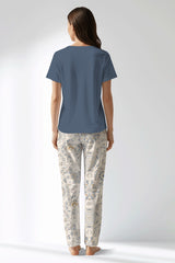 Woman Polyviscon Fresco Drop Collar Pyjama Set - B-CHINA BLUE - Image 3