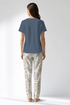 Woman Polyviscon Fresco Drop Collar Pyjama Set - B-CHINA BLUE - Image 3