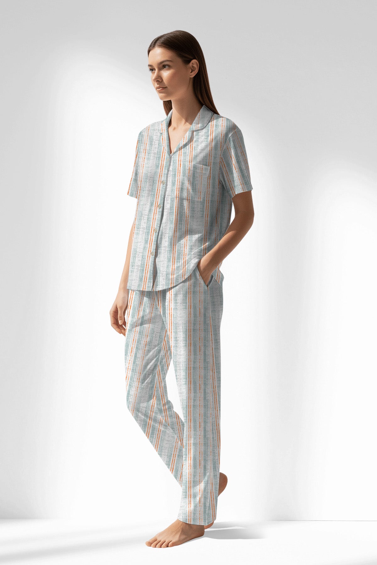 Woman Polyviscon Liner Buttoned Pyjama Set - ROTASYON - Image 2
