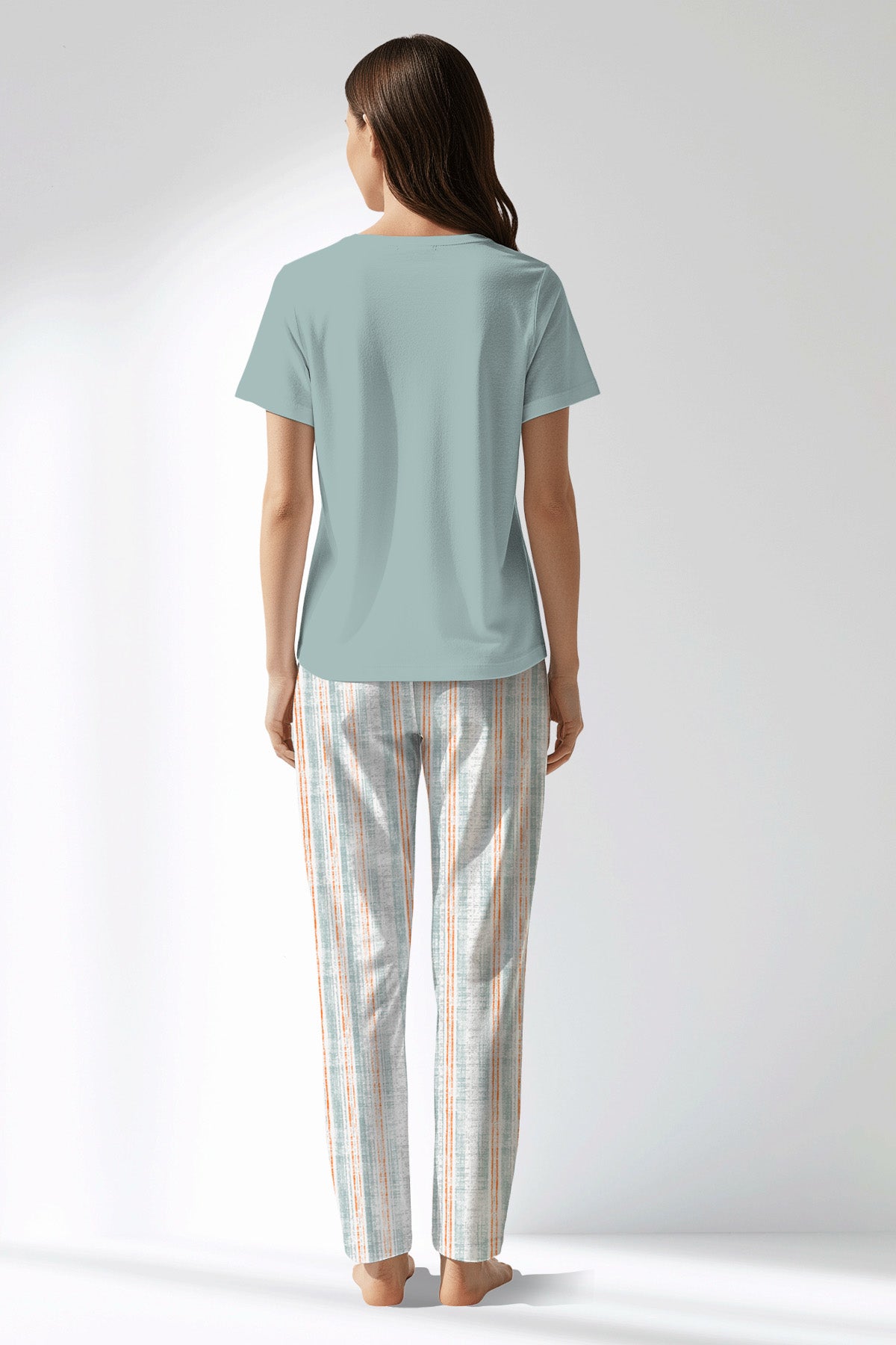 Woman Polyviscon Liner Drop Collar Pyjama Set - BLUE HAZE - Image 3