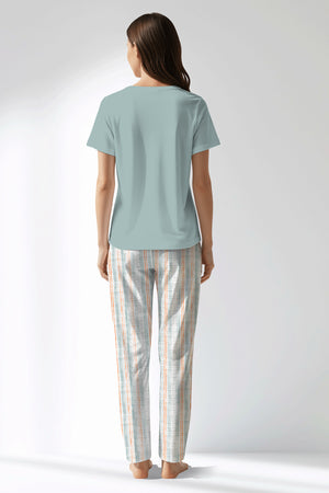 Woman Polyviscon Liner Drop Collar Pyjama Set - BLUE HAZE - Image 3
