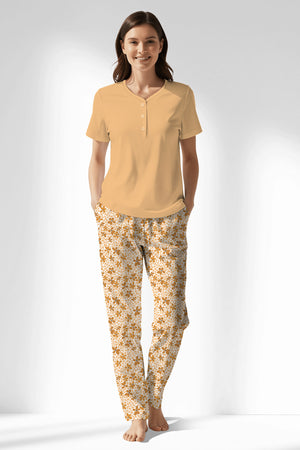 Woman Polyviscon Mellow Drop Collar Pyjama Set - SUNBURST - Image 1