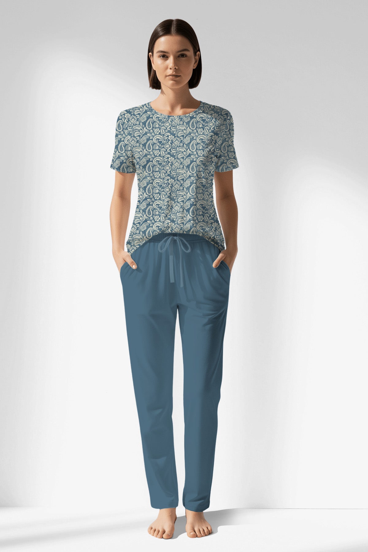 Woman Polyviscon Noble Pocket Detail Pyjama Set - ROTASYON - Image 1