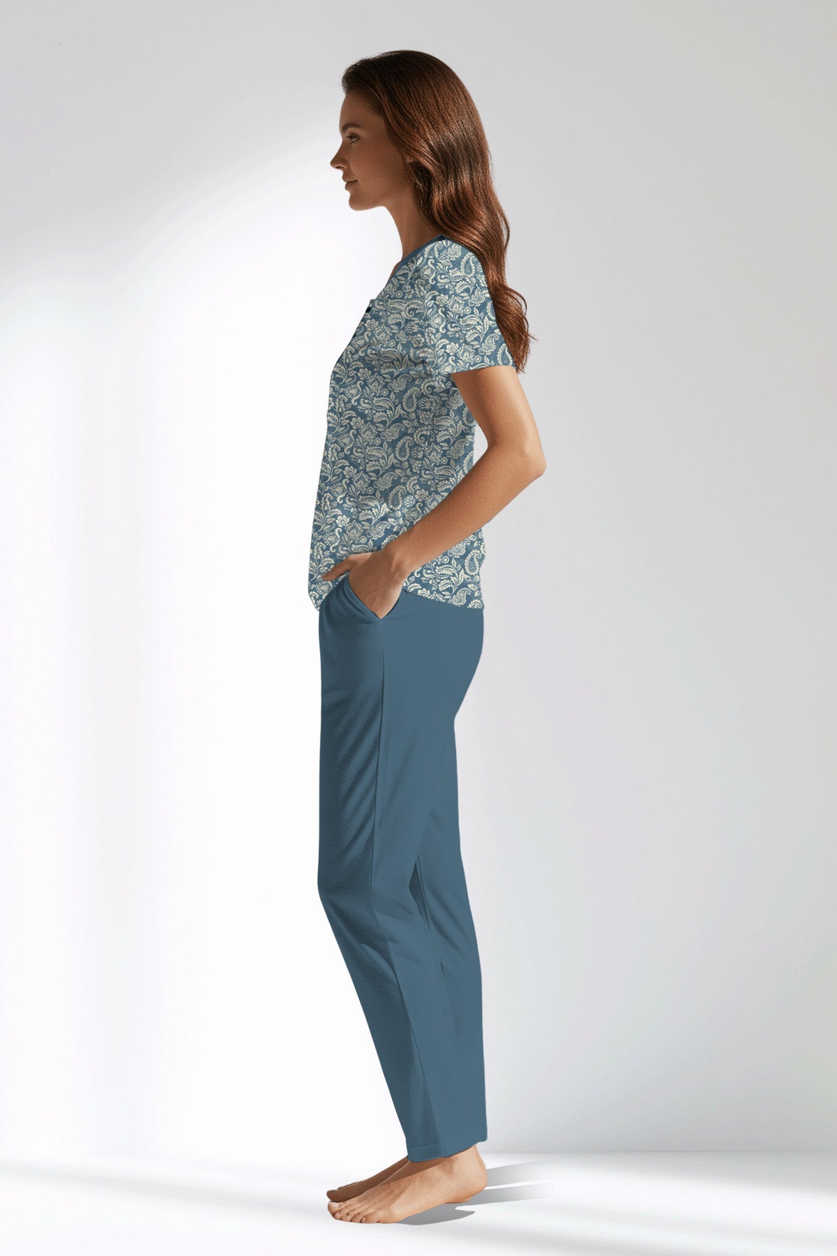 Woman Polyviscon Noble Buttoned Collar Pyjama Set - ROTASYON - Image 2