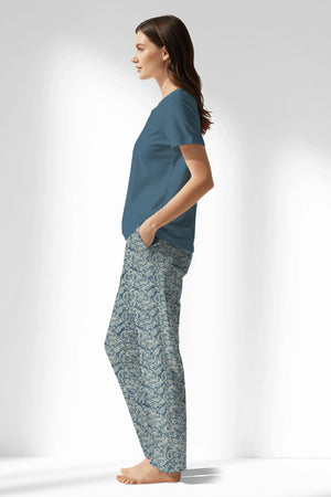 Woman Polyviscon Noble Drop Collar Pyjama Set - SMOKE BLUE - Image 2