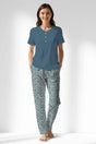 Woman Polyviscon Noble Drop Collar Pyjama Set - SMOKE BLUE - Image 1