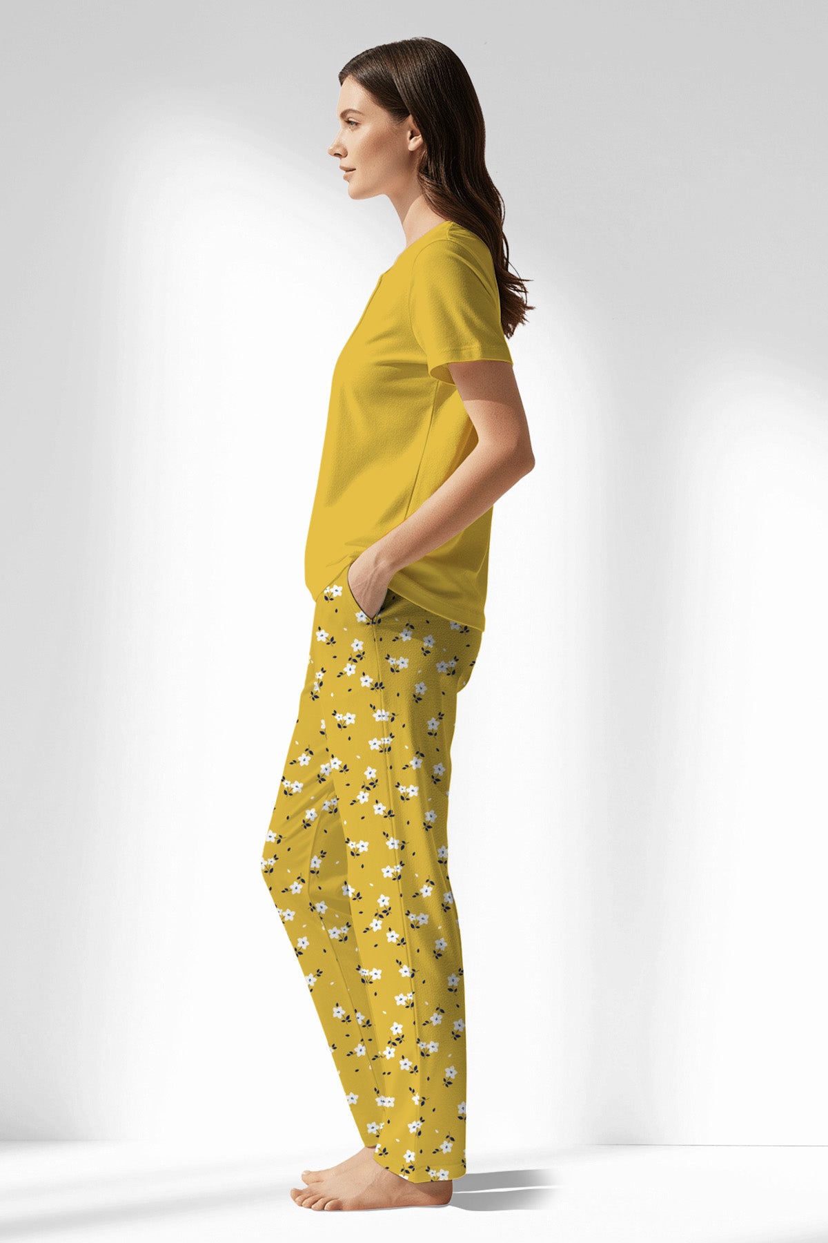 Woman Polyviscon Solaria Drop Collar Pyjama Set - SUPER LEMON - Image 2