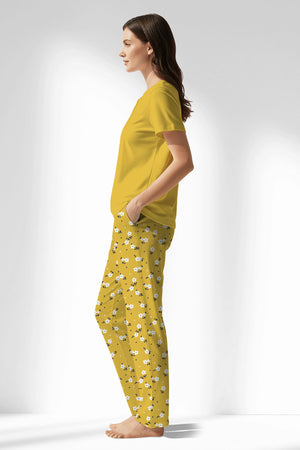 Woman Polyviscon Solaria Drop Collar Pyjama Set - SUPER LEMON - Image 2