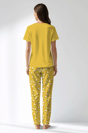 Woman Polyviscon Solaria Drop Collar Pyjama Set - SUPER LEMON - Image 3