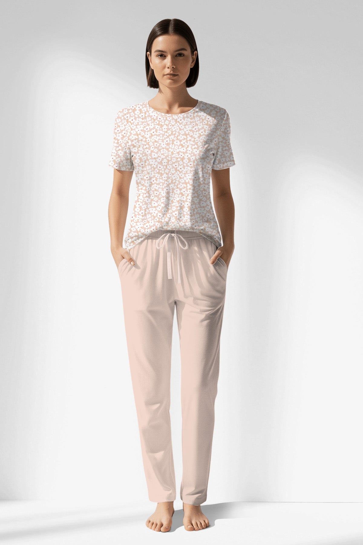Woman Polyviscon Vanilla Pocket Detail Pyjama Set - ROTASYON - Image 1