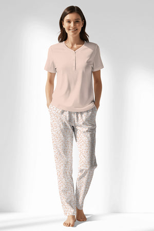 Woman Polyviscon Vanilla Drop Collar Pyjama Set - SOFT PINK - Image 1