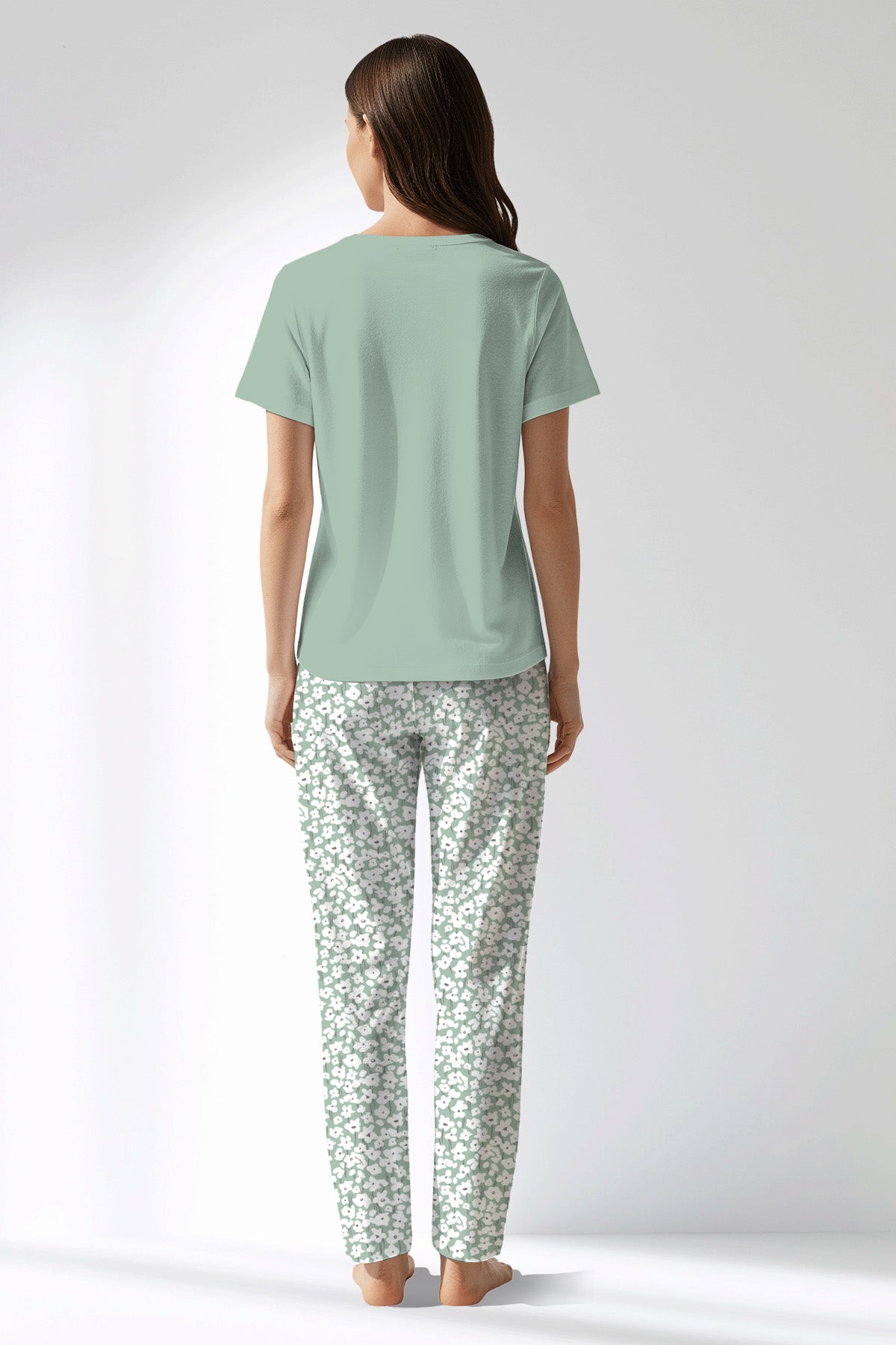 Woman Polyviscon Vanilla Drop Collar Pyjama Set - B-AQUA FOAM - Image 3