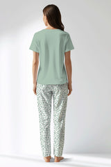 Woman Polyviscon Vanilla Drop Collar Pyjama Set - B-AQUA FOAM - Image 3