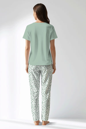 Woman Polyviscon Vanilla Drop Collar Pyjama Set - B-AQUA FOAM - Image 3