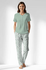 Woman Polyviscon Vanilla Drop Collar Pyjama Set - B-AQUA FOAM - Image 1