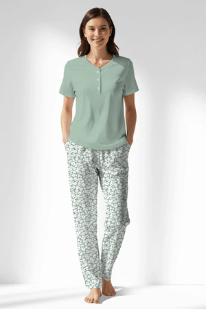 Woman Polyviscon Vanilla Drop Collar Pyjama Set - B-AQUA FOAM - Image 1