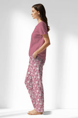 Woman Polyviscon Affection Drop Collar Pyjama Set - WILD ROSE - Image 2