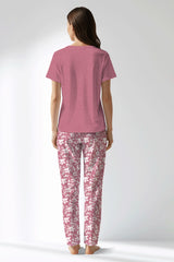 Woman Polyviscon Affection Drop Collar Pyjama Set - WILD ROSE - Image 3