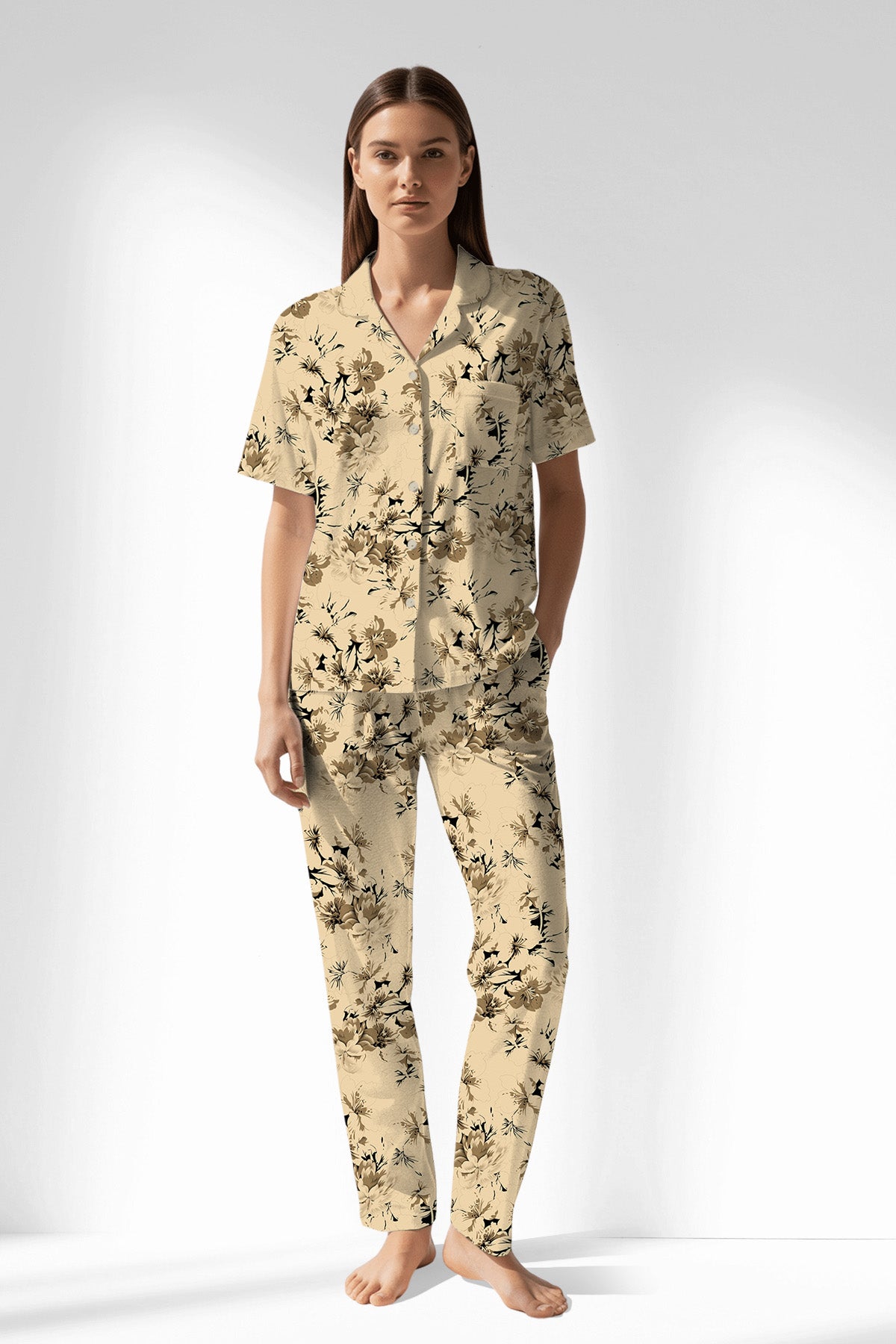 Woman Polyviscon Fleuron Buttoned Pyjama Set - ROTASYON - Image 1
