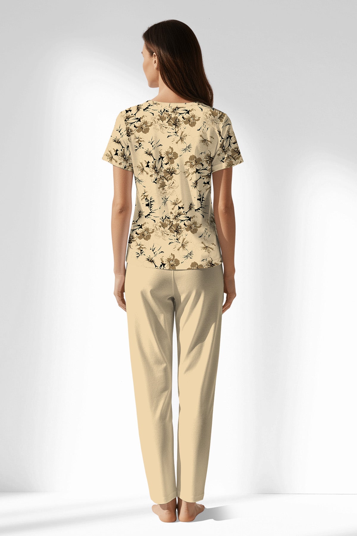 Woman Polyviscon Fleuron Buttoned Collar Pyjama Set - ROTASYON - Image 3