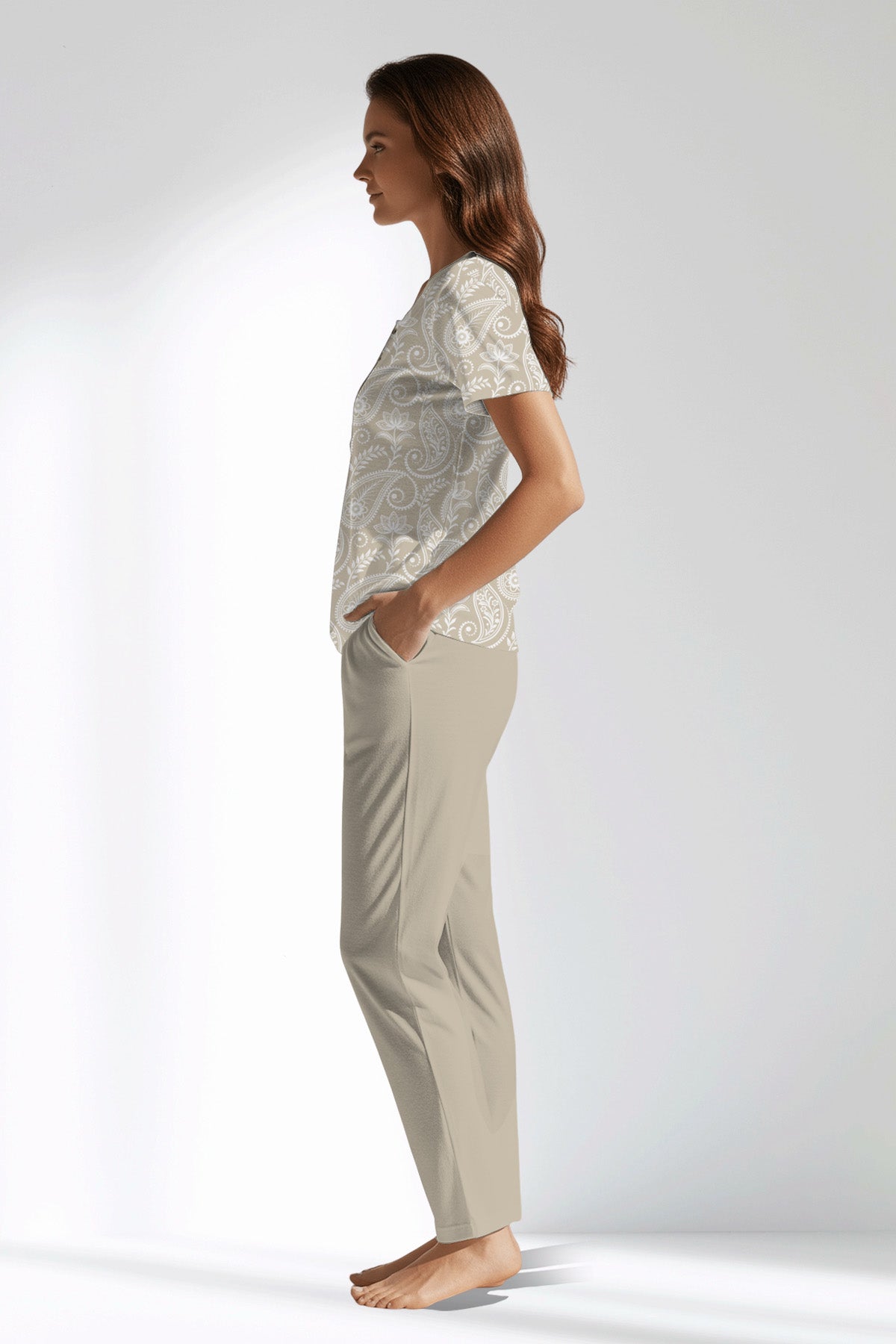 Woman Polyviscon Lunafleur Buttoned Collar Pyjama Set - ROTASYON - Image 2