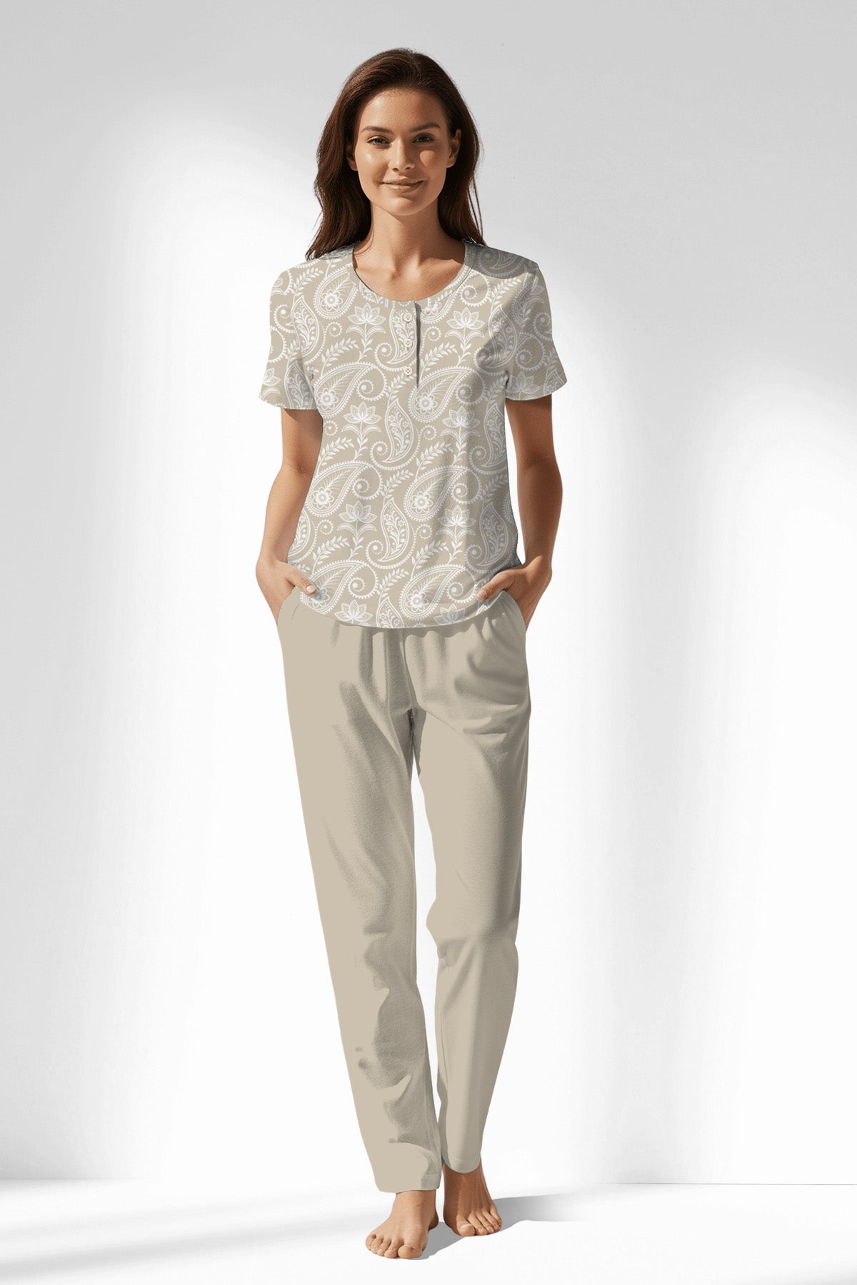 Woman Polyviscon Lunafleur Buttoned Collar Pyjama Set - ROTASYON - Image 1
