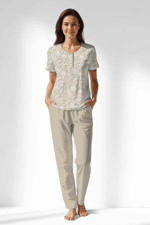 Woman Polyviscon Lunafleur Buttoned Collar Pyjama Set - ROTASYON - Image 1