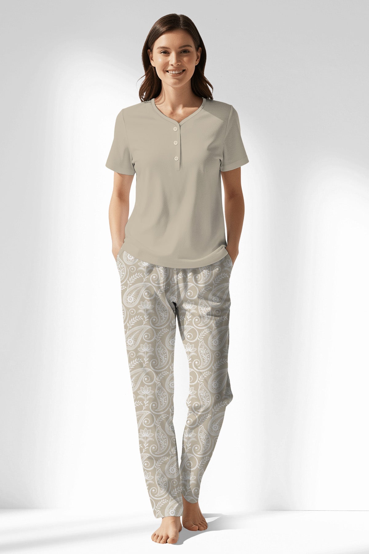 Woman Polyviscon Lunafleur Drop Collar Pyjama Set - 14-1107 - Image 1