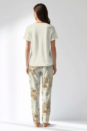 Woman Polyviscon Magnolia Drop Collar Pyjama Set - METRAJ ZEMIN - Image 3