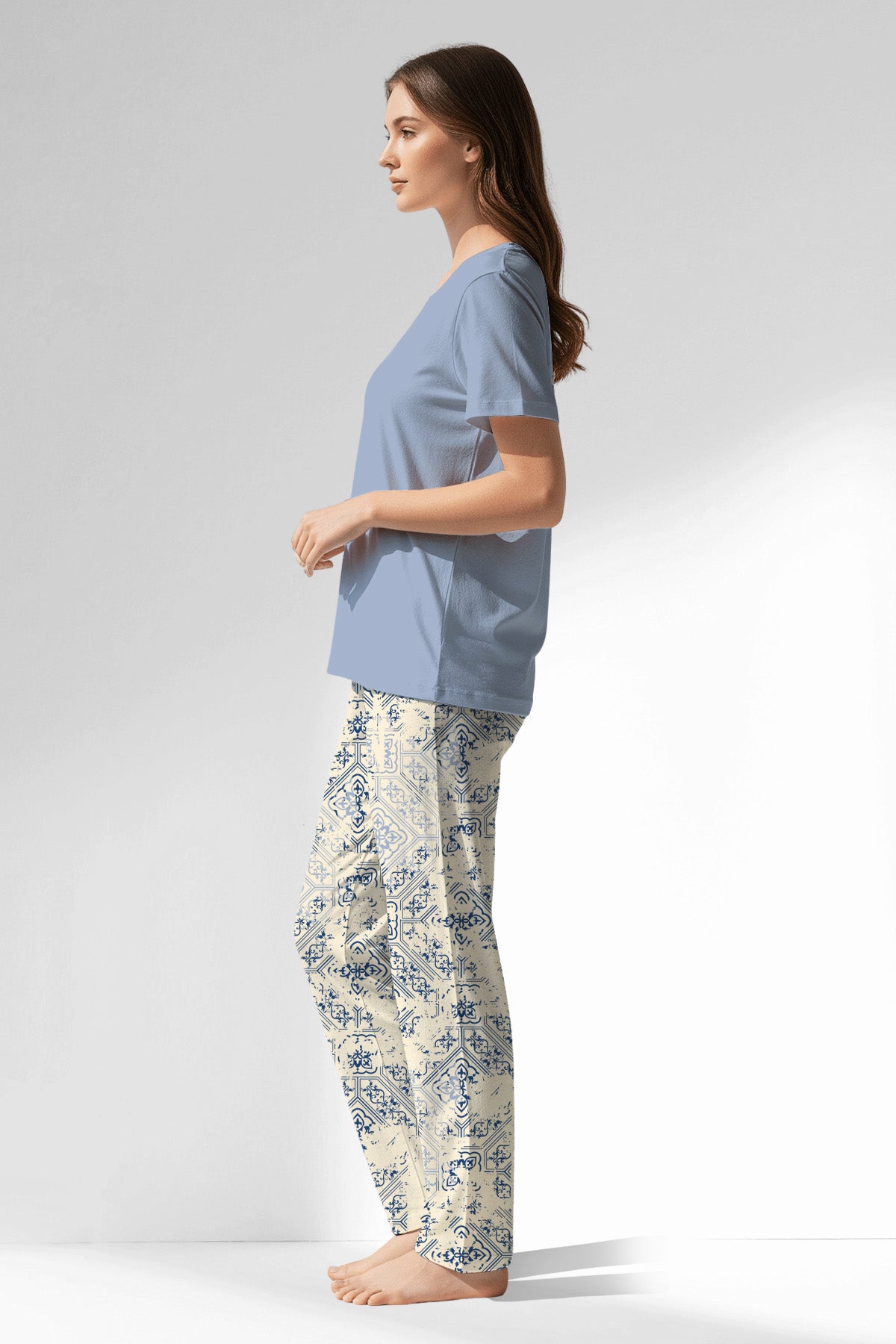 Woman Polyviscon Bluetile Pyjama Set - B-15-3915 - Image 2
