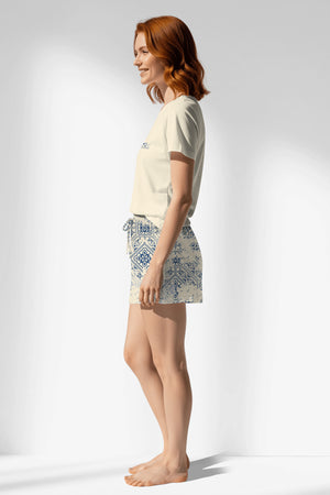 Woman Polyviscon Bluetile Short Set - 11-0107 - Image 2
