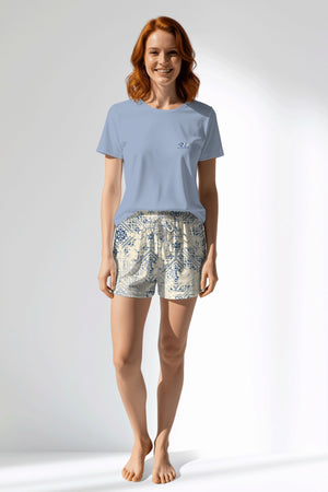 Woman Polyviscon Bluetile Short Set - B-15-3915 - Image 1