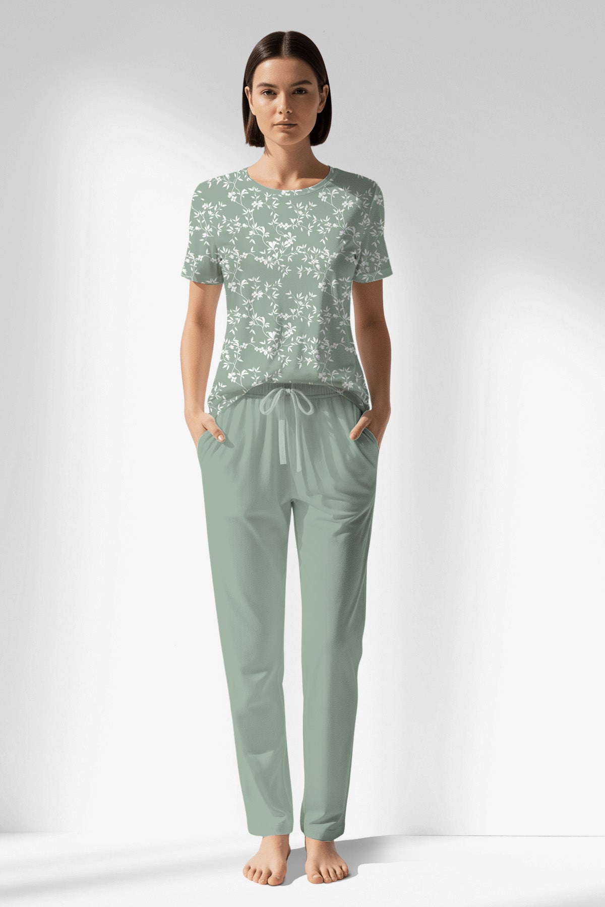 Woman Polyviscon GreenDay Pocket Detail Pyjama Set - ROTASYON - Image 1