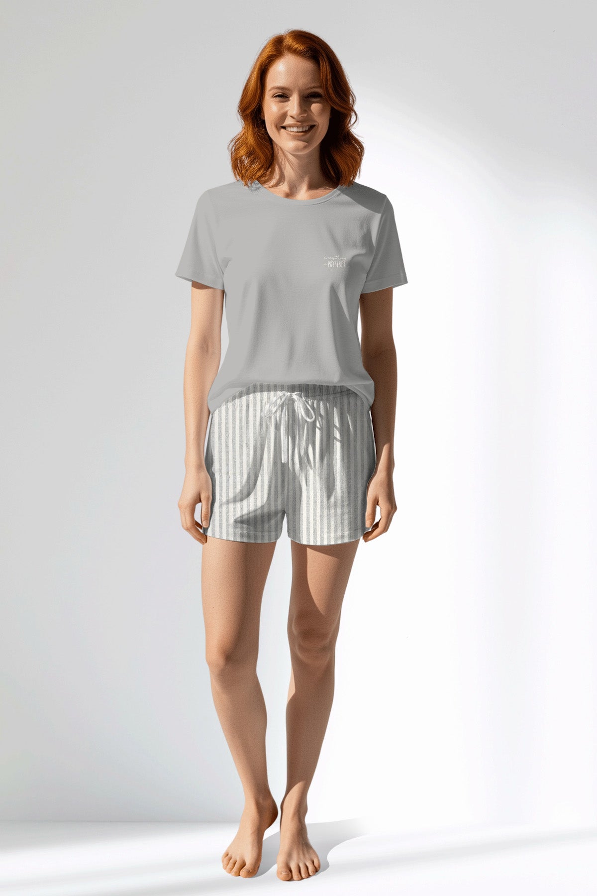Woman Polyviscon InkWave Short Set - METRAJ GRI - Image 1