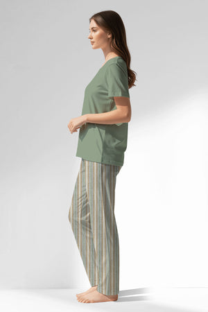 Woman Polyviscon LineFlow Pyjama Set - METRAJ YEŞİL - Image 2