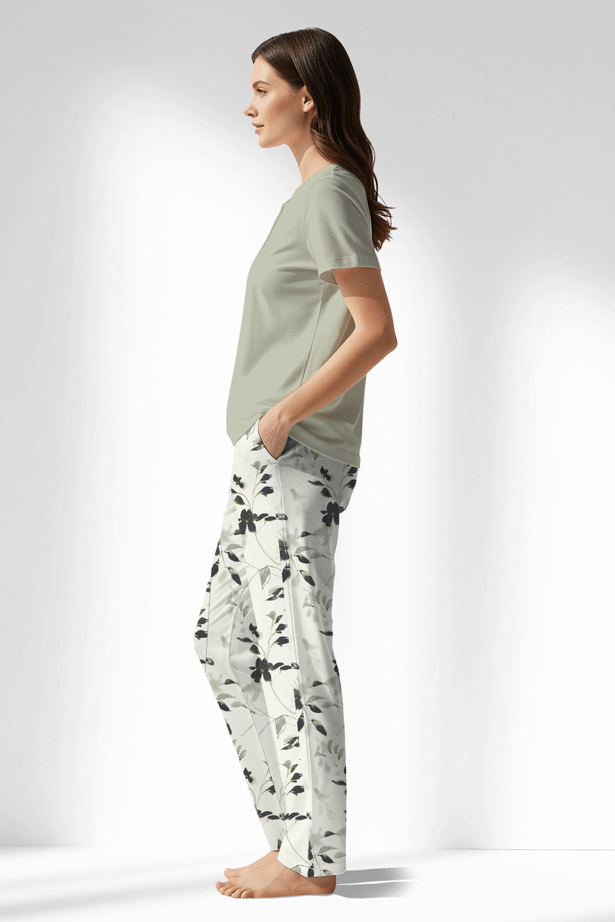 Woman Polyviscon Armonelle Drop Collar Pyjama Set - METRAJ ZEMIN - Image 2