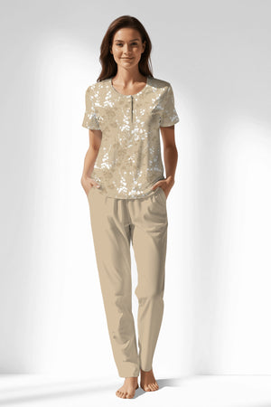 Woman Polyviscon Orlena Buttoned Collar Pyjama Set - ROTASYON - Image 1