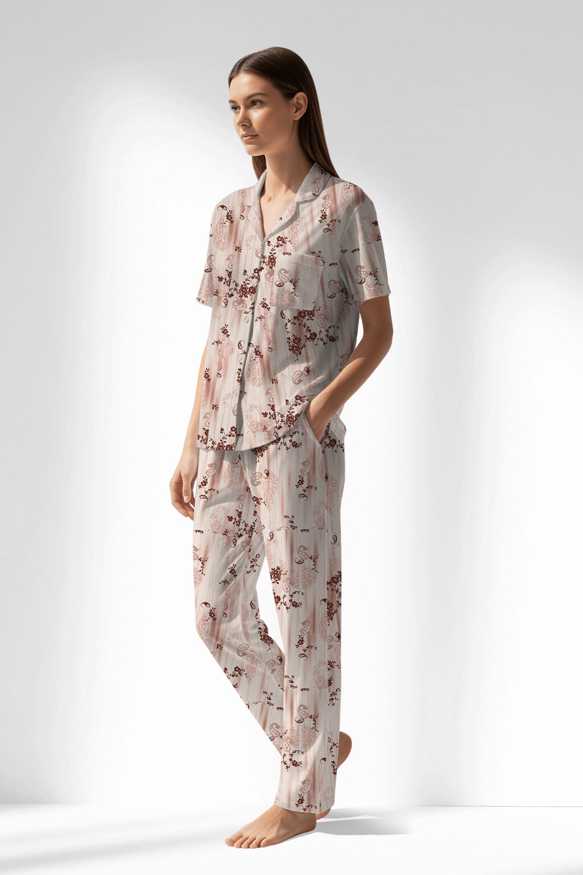 Woman Polyviscon Selvine Buttoned Pyjama Set - ROTASYON - Image 2