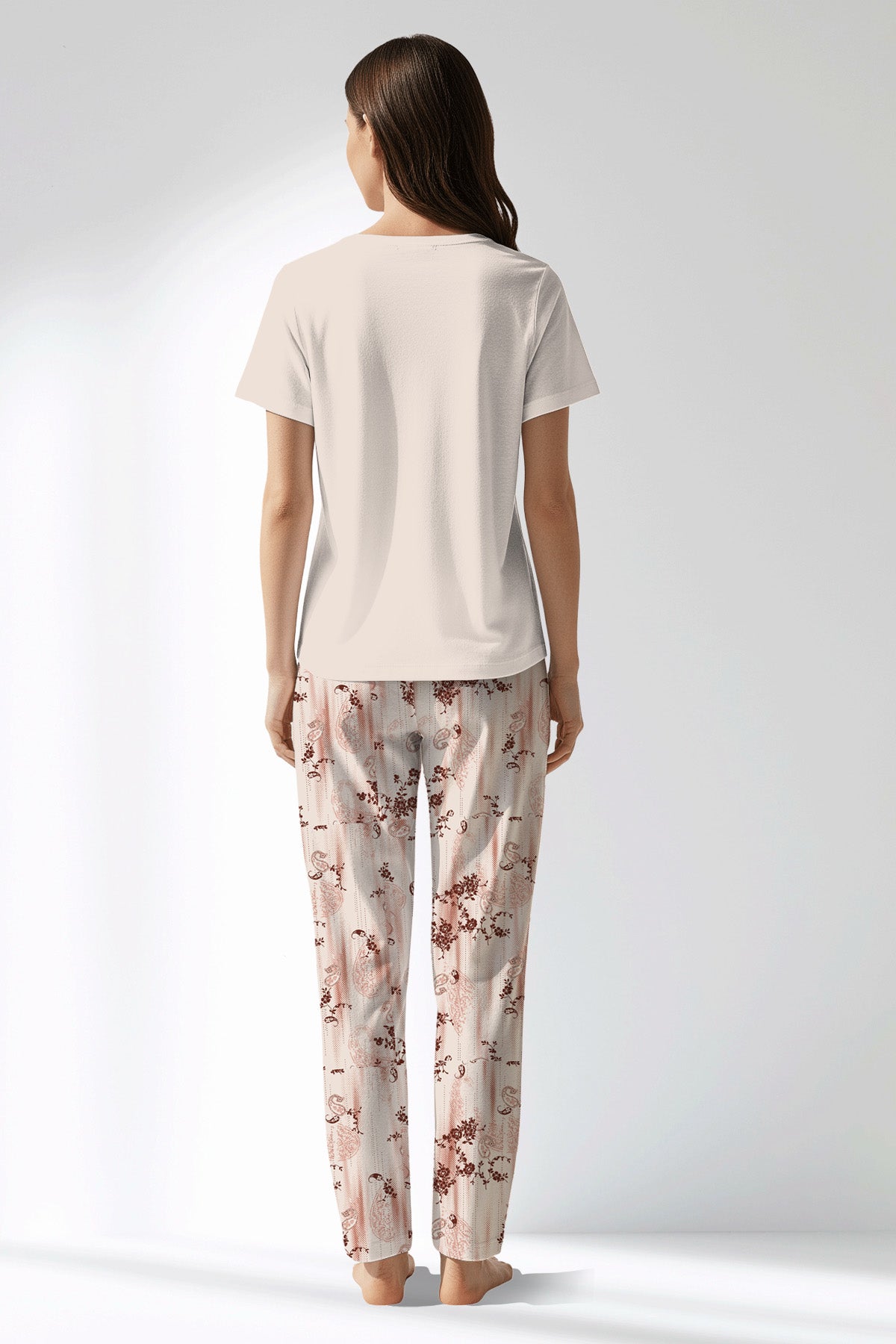 Woman Polyviscon Selvine Drop Collar Pyjama Set - METRAJ ZEMIN - Image 3